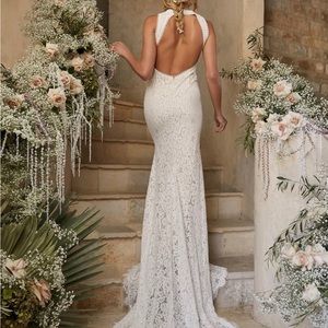 Lulus Love Everlasting White Floral Lace Mermaid Boho Maxi Bridal Wedding Dress